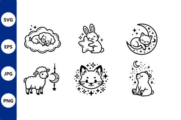 Download Six Cute Sleeping Animal Line Art Vector - Vector Collection