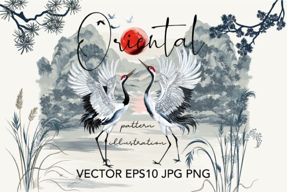 Download Oriental Cranes Vector Pattern - Vector Collection