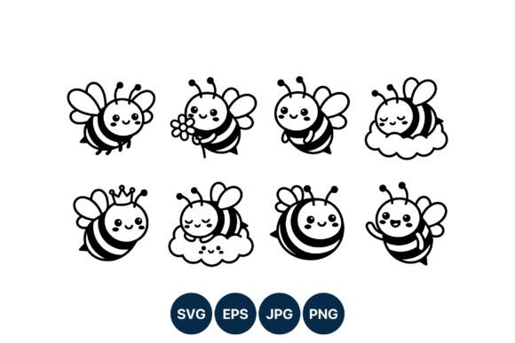 Download Cute Bee Vector Art Black and White - Vector Collection